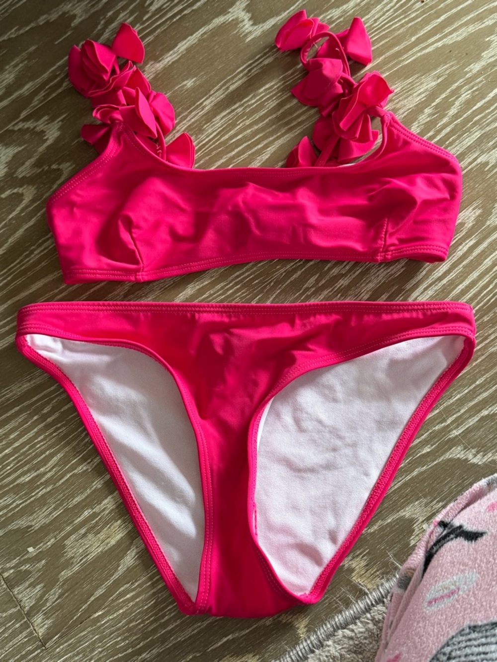 Bright Pink Ruffle Strap Two-Piece Swim Set XS